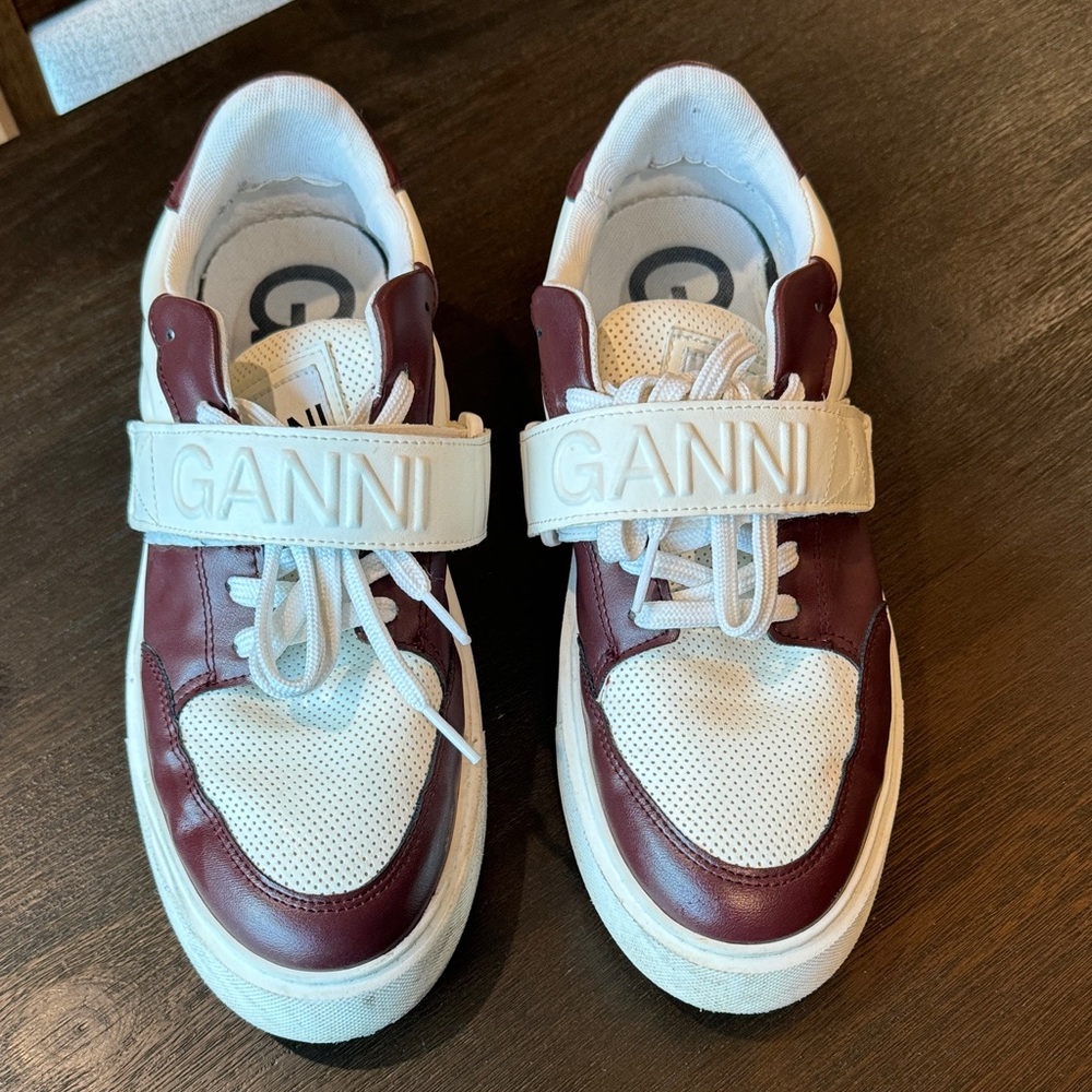 Ganni Burgundy and White Sneakers